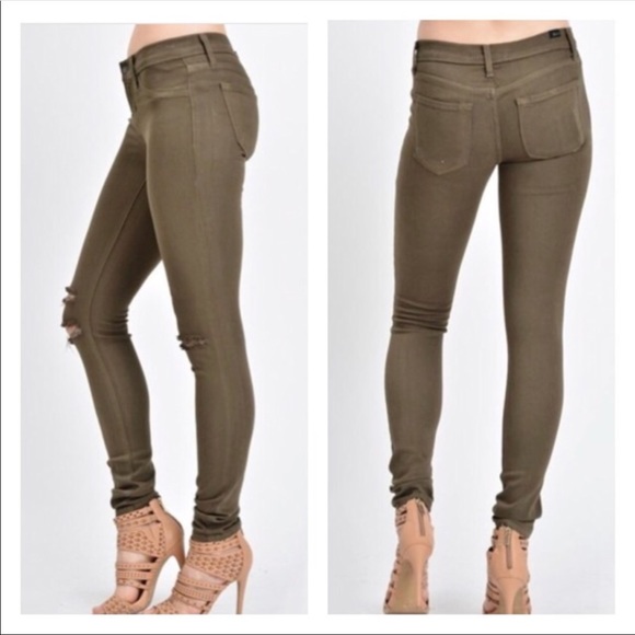 Olive Distressed Skinny Jeans - Picture 4 of 4